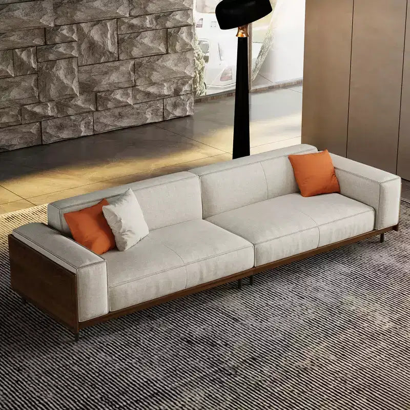 Luck Live Mid-Century Modern Fabric Sofa with Solid Wood Frame, Breathable Cotton-Linen Upholstery, High-Density Foam Cushions, Metal Legs