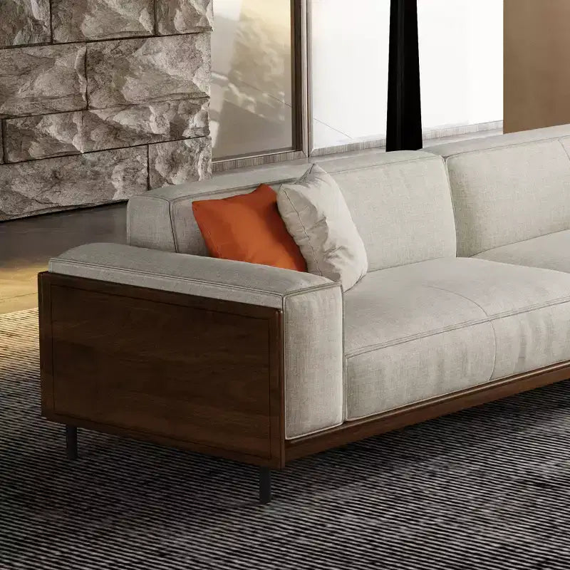 Luck Live Mid-Century Modern Fabric Sofa with Solid Wood Frame, Breathable Cotton-Linen Upholstery, High-Density Foam Cushions, Metal Legs