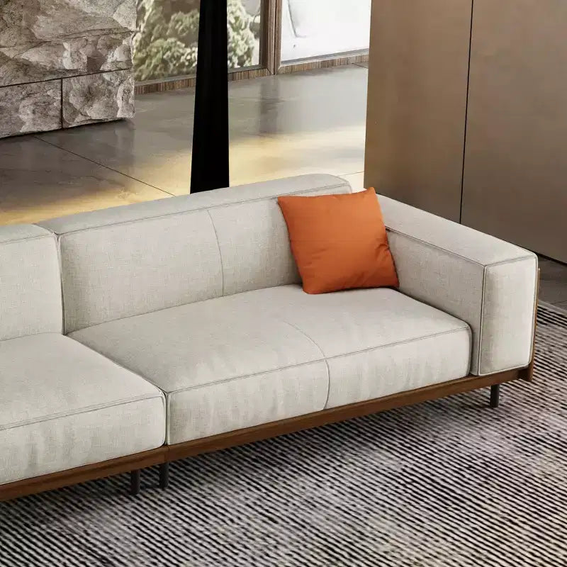 Luck Live Mid-Century Modern Fabric Sofa with Solid Wood Frame, Breathable Cotton-Linen Upholstery, High-Density Foam Cushions, Metal Legs