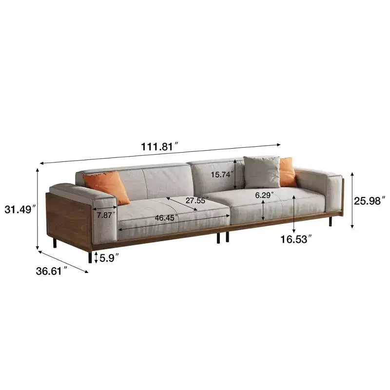 Luck Live Mid-Century Modern Fabric Sofa with Solid Wood Frame, Breathable Cotton-Linen Upholstery, High-Density Foam Cushions, Metal Legs