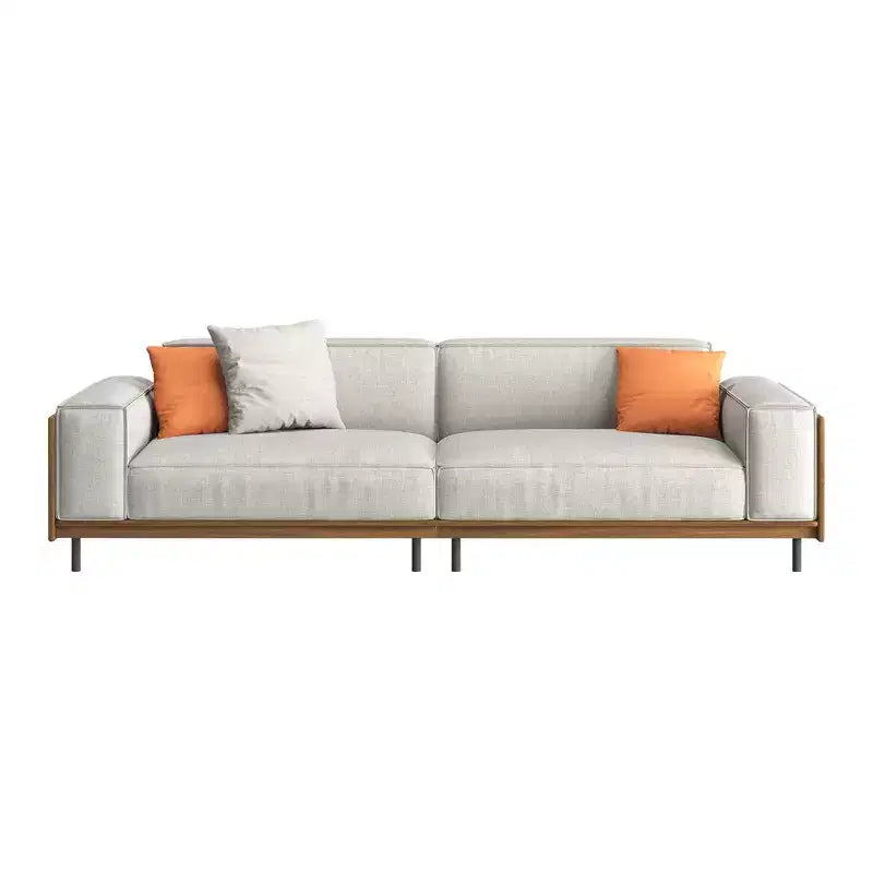 Luck Live Mid-Century Modern Fabric Sofa with Solid Wood Frame, Breathable Cotton-Linen Upholstery, High-Density Foam Cushions, Metal Legs