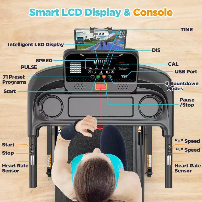 Tapis roulant da 3,75 HP, capacità 136 kg, tapis roulant pieghevole inclinabile, 64+7 programmi smart, 12 km/h, controllo tramite APP, tapis roulant per camminata e jogging a casa con altoparlante HiFi