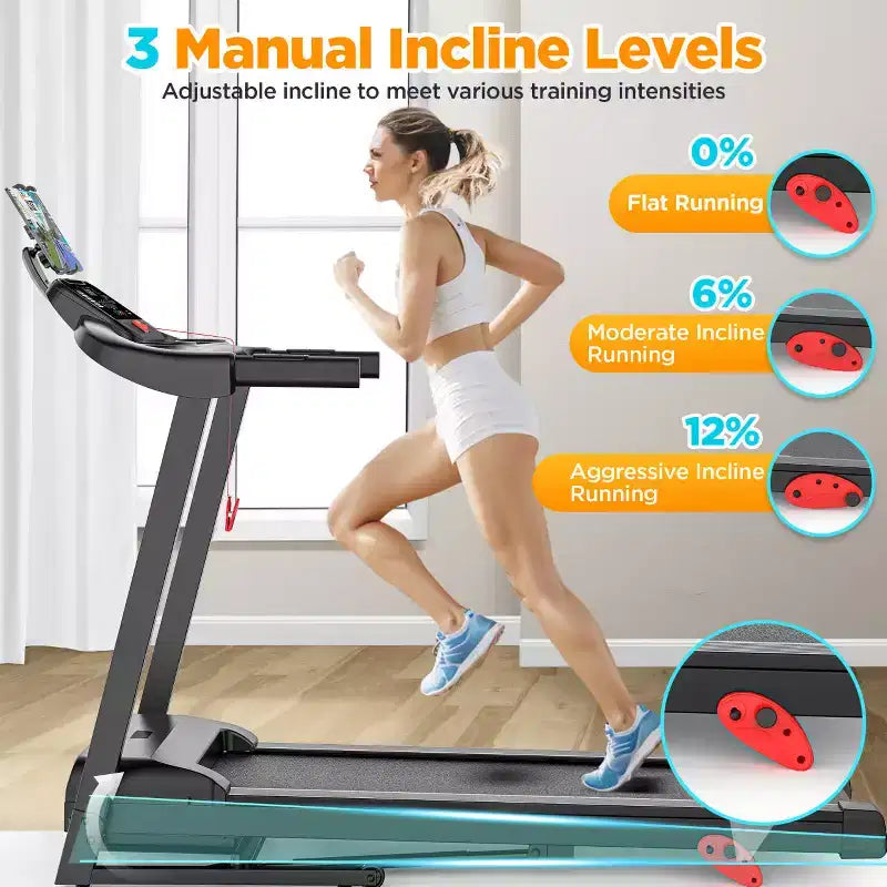 Tapis roulant da 3,75 HP, capacità 136 kg, tapis roulant pieghevole inclinabile, 64+7 programmi smart, 12 km/h, controllo tramite APP, tapis roulant per camminata e jogging a casa con altoparlante HiFi