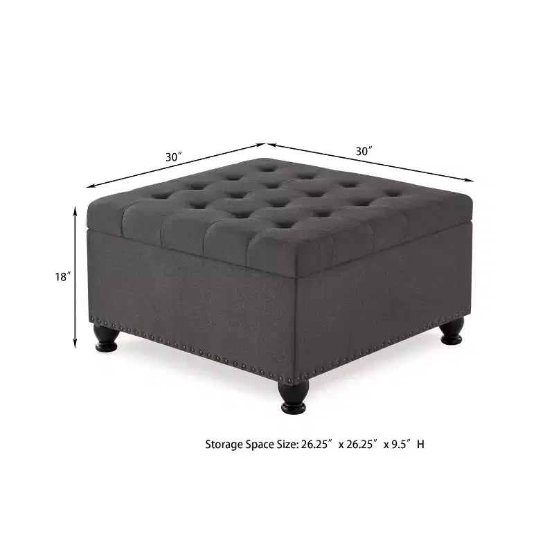 TUYOHW 30 Oversized Storage Ottoman Tufted Design,Soft Linen Footrest Ottoman for Living Room,Nailhead Trims,300lbs Capacity