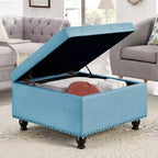 TUYOHW 30 Oversized Storage Ottoman Tufted Design,Soft Linen Footrest Ottoman for Living Room,Nailhead Trims,300lbs Capacity