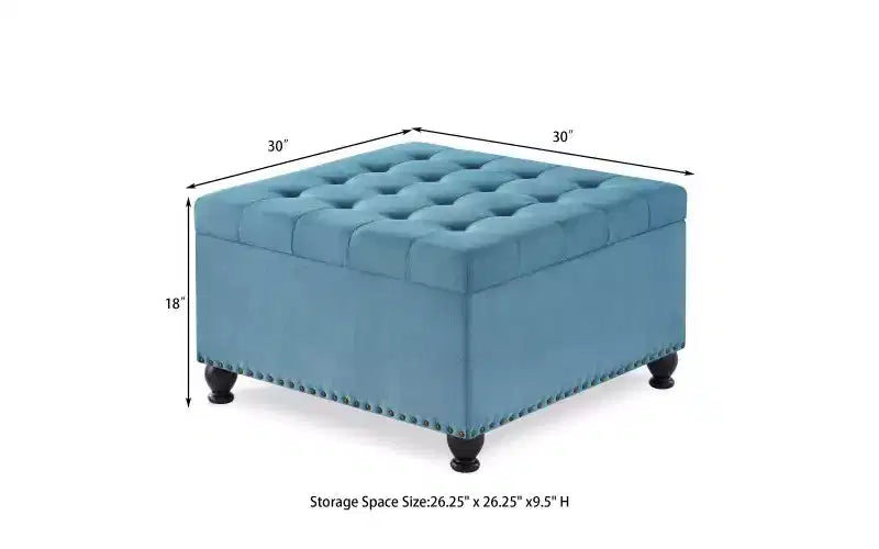 TUYOHW 30 Oversized Storage Ottoman Tufted Design,Soft Linen Footrest Ottoman for Living Room,Nailhead Trims,300lbs Capacity