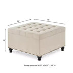 TUYOHW 30 Oversized Storage Ottoman Tufted Design,Soft Linen Footrest Ottoman for Living Room,Nailhead Trims,300lbs Capacity
