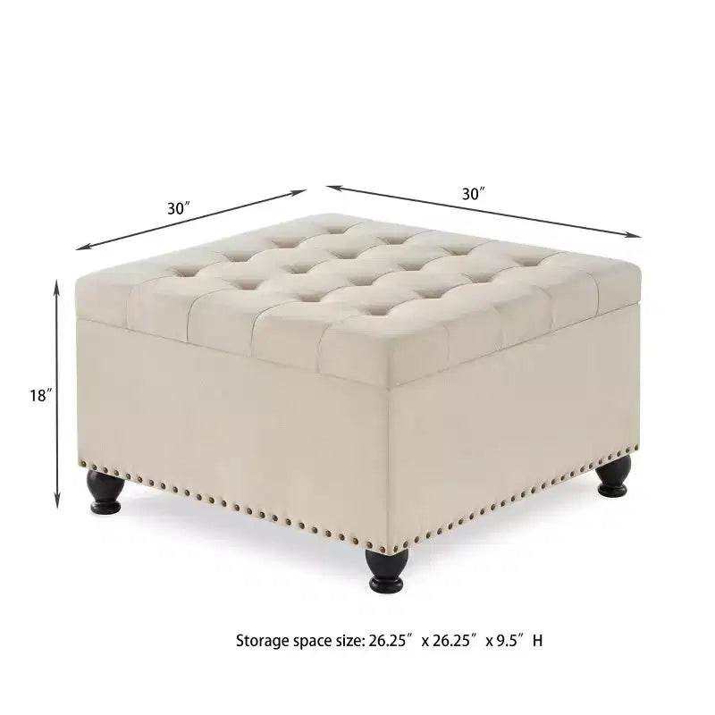 TUYOHW 30 Oversized Storage Ottoman Tufted Design,Soft Linen Footrest Ottoman for Living Room,Nailhead Trims,300lbs Capacity