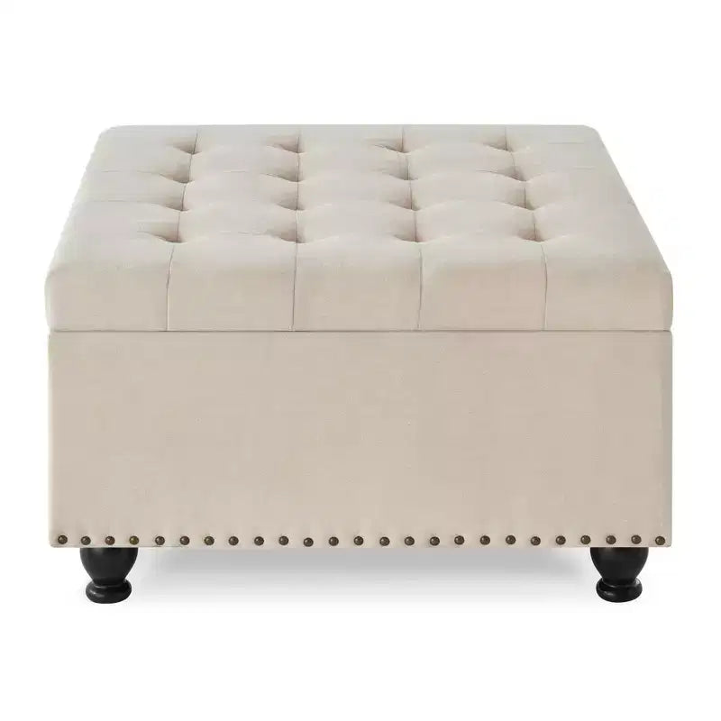 TUYOHW 30 Oversized Storage Ottoman Tufted Design,Soft Linen Footrest Ottoman for Living Room,Nailhead Trims,300lbs Capacity