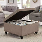 TUYOHW 30 Oversized Storage Ottoman Tufted Design,Soft Linen Footrest Ottoman for Living Room,Nailhead Trims,300lbs Capacity