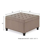 TUYOHW 30 Oversized Storage Ottoman Tufted Design,Soft Linen Footrest Ottoman for Living Room,Nailhead Trims,300lbs Capacity