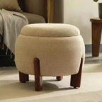 TUYOHW Handcrafted Ottoman with Mango Wood Base,Chic Round Footrest Ottoman for Bedroom & Living Room,Accent Footstool,Easy Maintenance