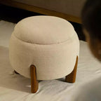 TUYOHW Handcrafted Ottoman with Mango Wood Base,Chic Round Footrest Ottoman for Bedroom & Living Room,Accent Footstool,Easy Maintenance