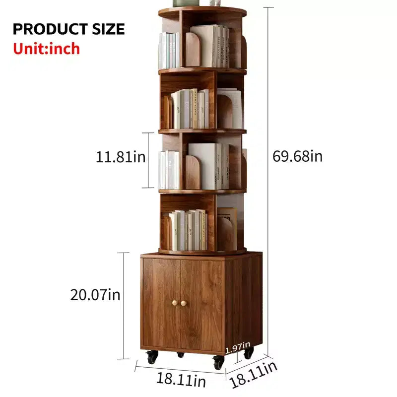 Libreria Girevole, Espositore a 360 Gradi, Scaffale ad Angolo a 5 Ripiani con Cassetto per Piccoli Spazi, Scaffale da Terra per Libri, Organizzatore Stretto in Legno