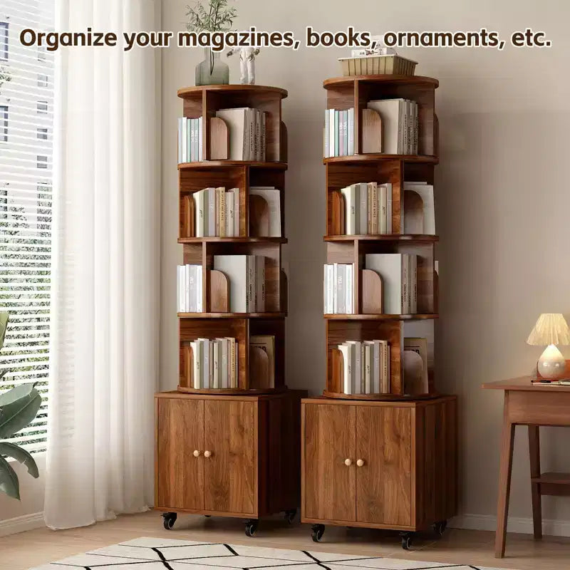 Libreria Girevole, Espositore a 360 Gradi, Scaffale ad Angolo a 5 Ripiani con Cassetto per Piccoli Spazi, Scaffale da Terra per Libri, Organizzatore Stretto in Legno