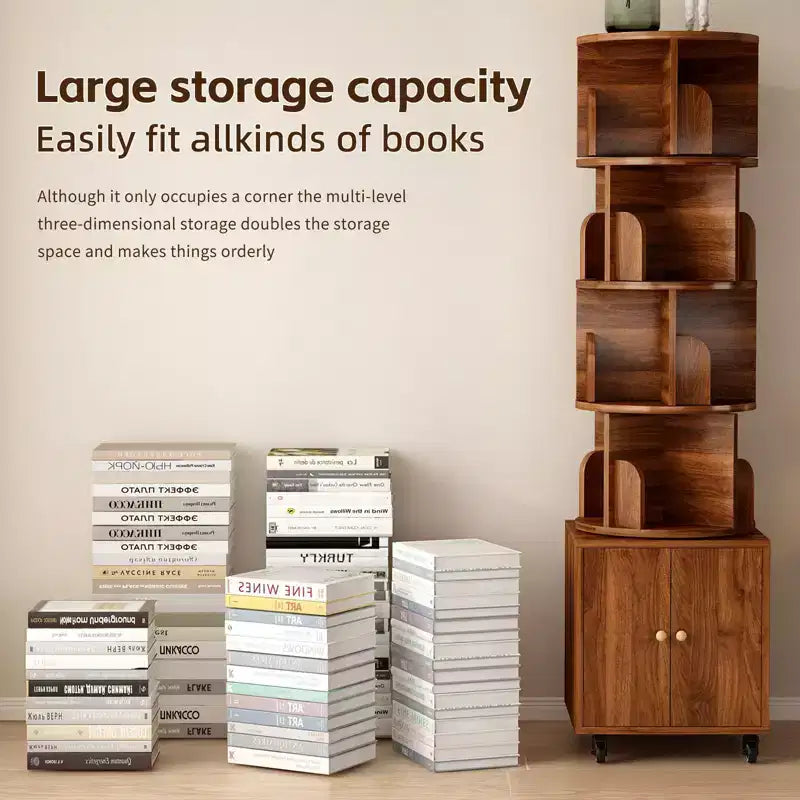 Libreria Girevole, Espositore a 360 Gradi, Scaffale ad Angolo a 5 Ripiani con Cassetto per Piccoli Spazi, Scaffale da Terra per Libri, Organizzatore Stretto in Legno