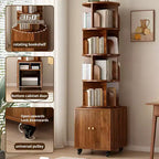 Libreria Girevole, Espositore a 360 Gradi, Scaffale ad Angolo a 5 Ripiani con Cassetto per Piccoli Spazi, Scaffale da Terra per Libri, Organizzatore Stretto in Legno