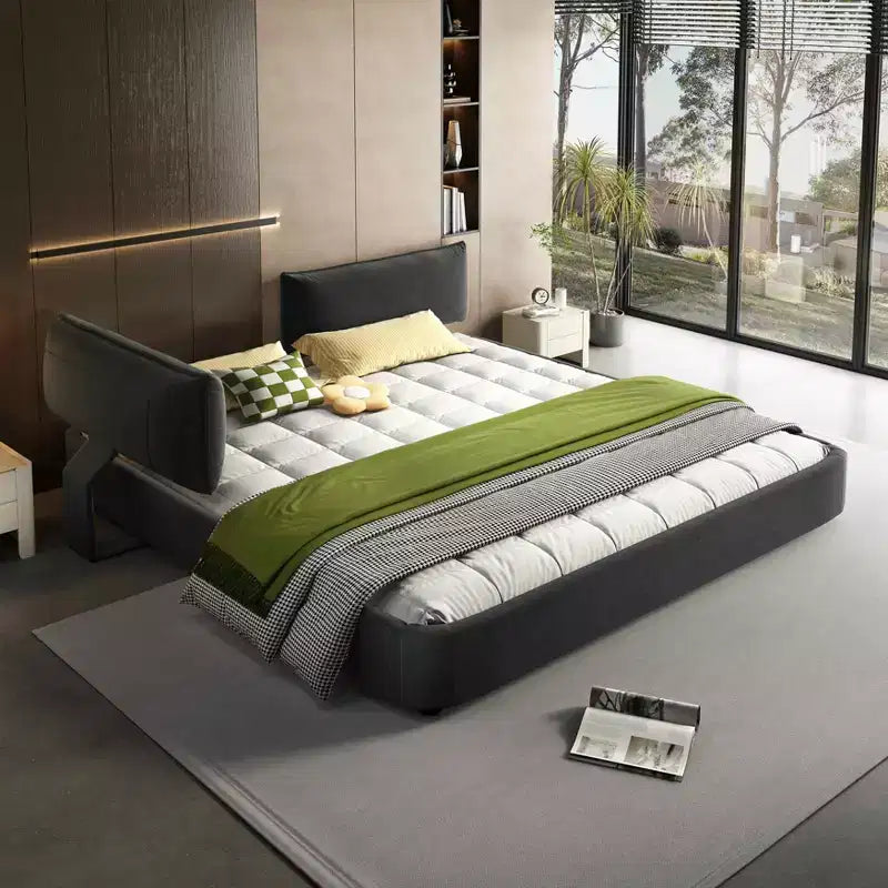 MAYEERTY Letto King Size Cloud con testiera imbottita oversize mobile, angoli arrotondati, base a doghe in metallo e legno massiccio, doppio supporto, grigio scuro