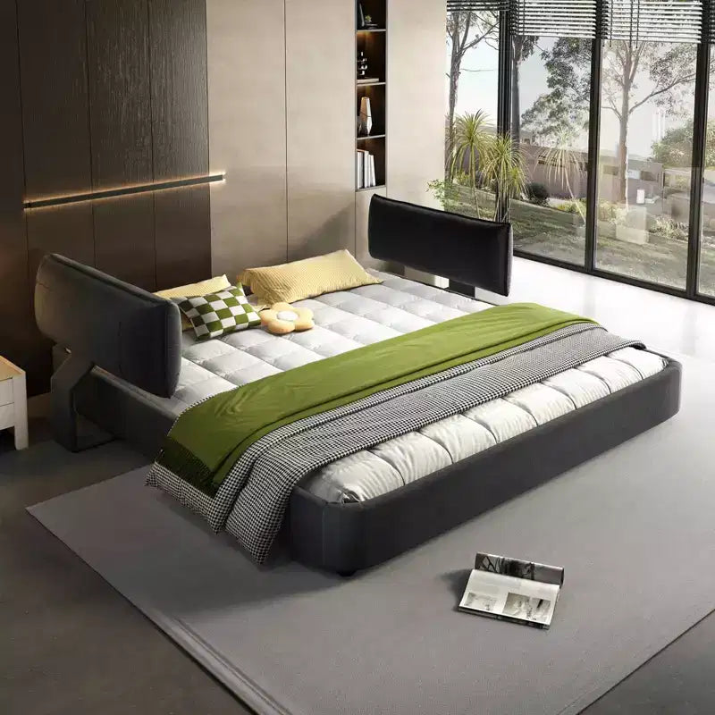 MAYEERTY Letto King Size Cloud con testiera imbottita oversize mobile, angoli arrotondati, base a doghe in metallo e legno massiccio, doppio supporto, grigio scuro