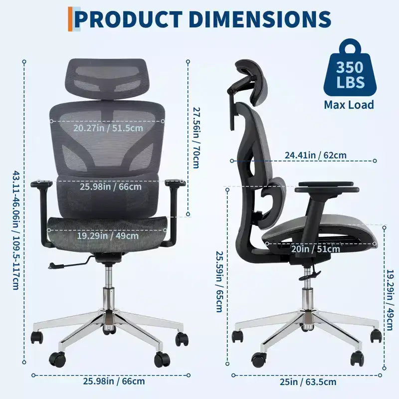 Ergonomic High Back Mesh Office Chair - 4d Adjustable Armrest, Lumbar Support & Headrest, Slide Seat, Rolling Computer Executive Desk Chair