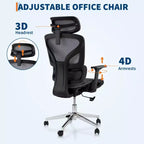 Ergonomic High Back Mesh Office Chair - 4d Adjustable Armrest, Lumbar Support & Headrest, Slide Seat, Rolling Computer Executive Desk Chair