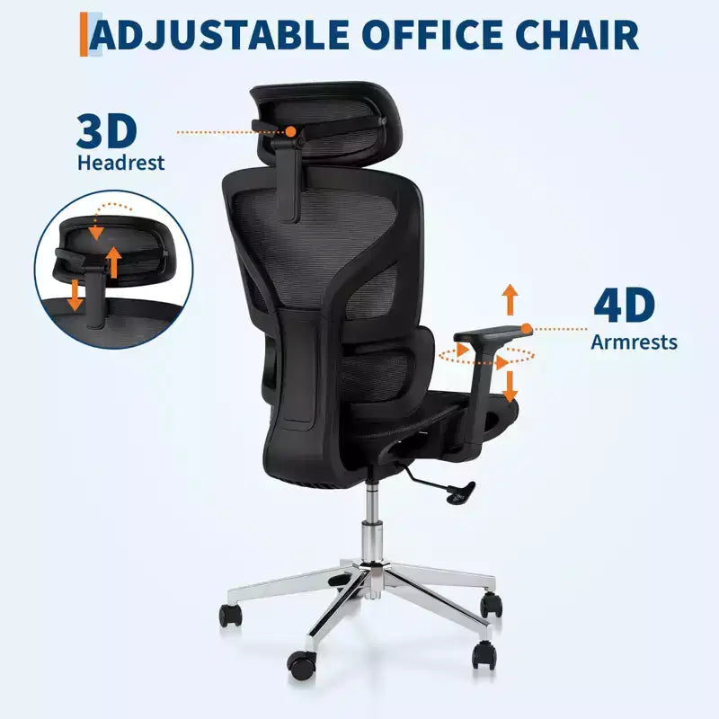 Ergonomic High Back Mesh Office Chair - 4d Adjustable Armrest, Lumbar Support & Headrest, Slide Seat, Rolling Computer Executive Desk Chair