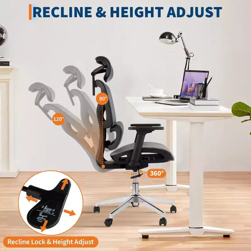 Ergonomic High Back Mesh Office Chair - 4d Adjustable Armrest, Lumbar Support & Headrest, Slide Seat, Rolling Computer Executive Desk Chair