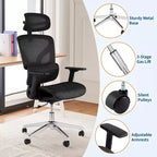 Ergonomic High Back Mesh Office Chair - 4d Adjustable Armrest, Lumbar Support & Headrest, Slide Seat, Rolling Computer Executive Desk Chair