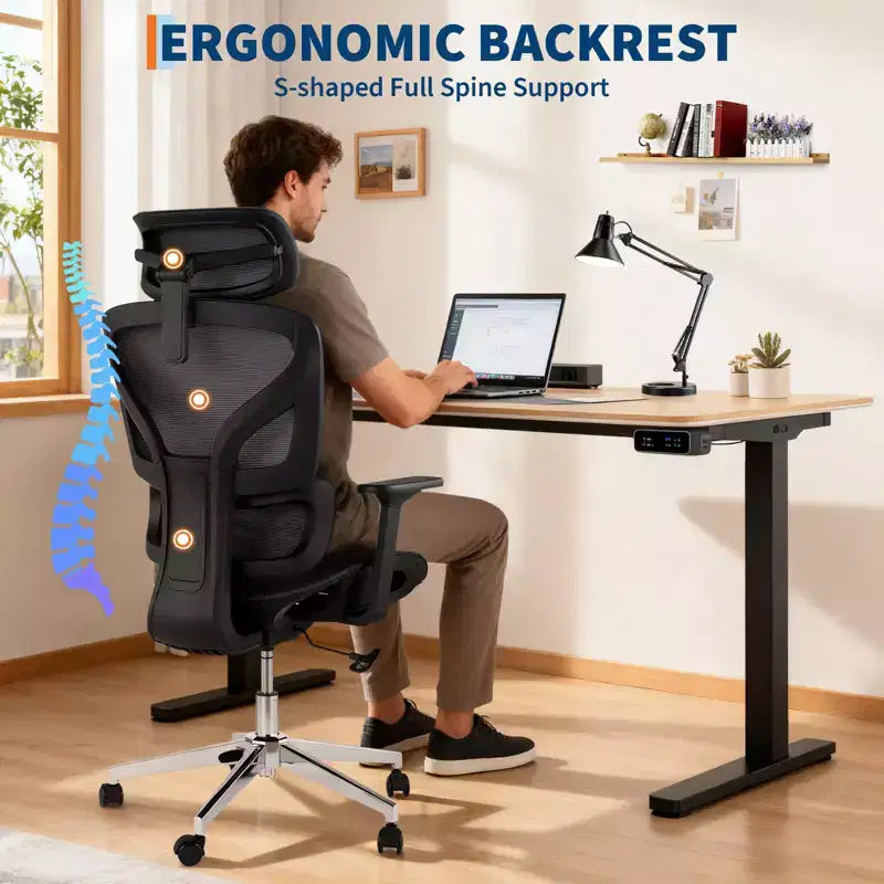 Ergonomic High Back Mesh Office Chair - 4d Adjustable Armrest, Lumbar Support & Headrest, Slide Seat, Rolling Computer Executive Desk Chair