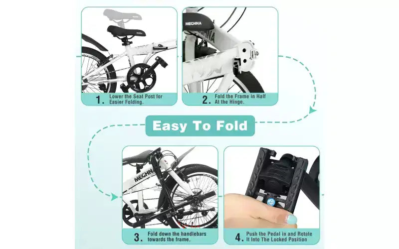 Bici Pieghevole da 20 Pollici per Adulti con Cestino, Supporto per Telefono e Parafanghi, Telaio in Acciaio, 6 Velocità, Bici da Città, Freni a V Doppi, Bici Portatile Compatta