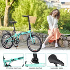 Bici Pieghevole da 20 Pollici per Adulti con Cestino, Supporto per Telefono e Parafanghi, Telaio in Acciaio, 6 Velocità, Bici da Città, Freni a V Doppi, Bici Portatile Compatta