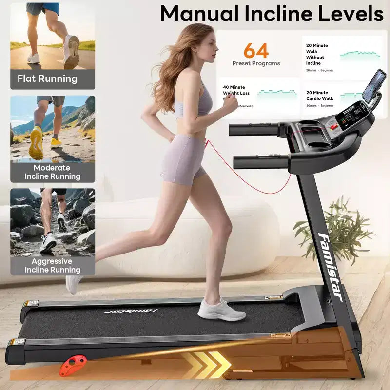 Tapis roulant da 3.0 HP con capacità di 136 kg, tapis roulant pieghevole con inclinazione del 6% per la casa, 0.6-7.5 MPH, nastro da 16 pollici, assorbimento degli urti