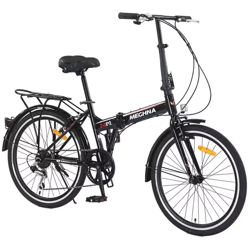 Bici Pieghevole da Città 24 Pollici, Telaio in Acciaio, 7 Velocità, Bici Pieghevole, Bici, Telaio in Acciaio ad Alta Resistenza, Freni V-Brake