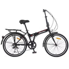 Bici Pieghevole da Città 24 Pollici, Telaio in Acciaio, 7 Velocità, Bici Pieghevole, Bici, Telaio in Acciaio ad Alta Resistenza, Freni V-Brake