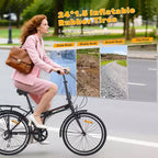 Bici Pieghevole da Città 24 Pollici, Telaio in Acciaio, 7 Velocità, Bici Pieghevole, Bici, Telaio in Acciaio ad Alta Resistenza, Freni V-Brake