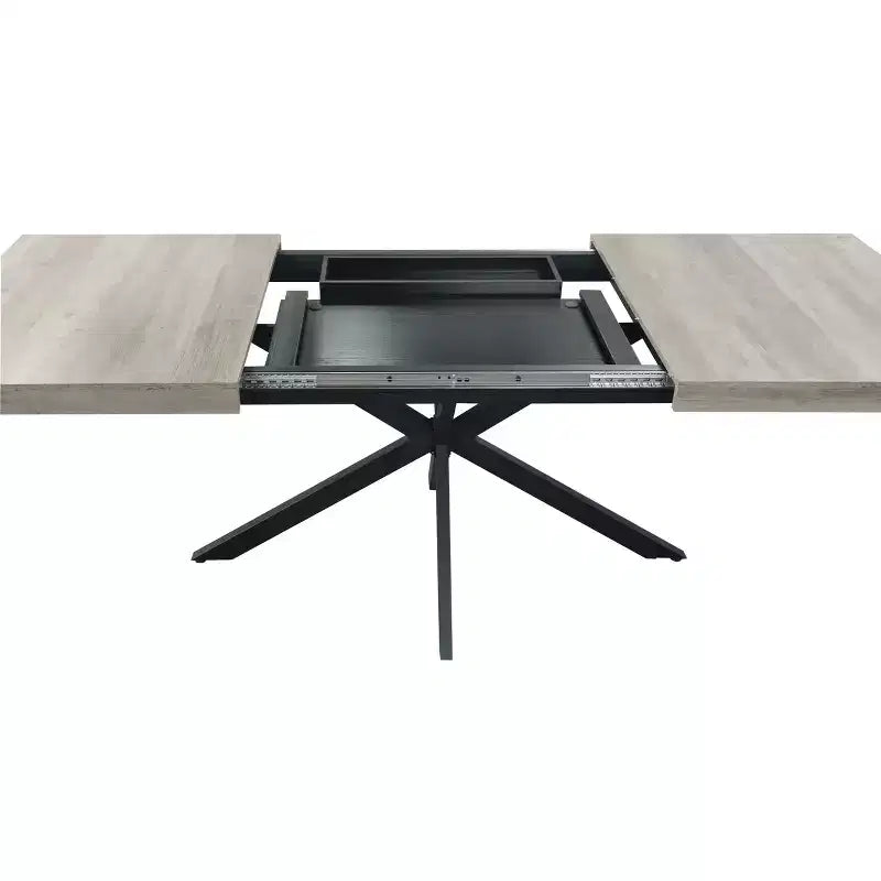 Homy Casa Tavolo da Pranzo Rettangolare Allungabile con Pannello Centrale a Contrasto e Base in Metallo, Riunioni Festive, Rinnova con Stile