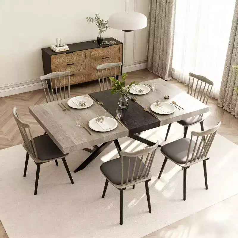 Homy Casa Tavolo da Pranzo Rettangolare Allungabile con Pannello Centrale a Contrasto e Base in Metallo, Riunioni Festive, Rinnova con Stile