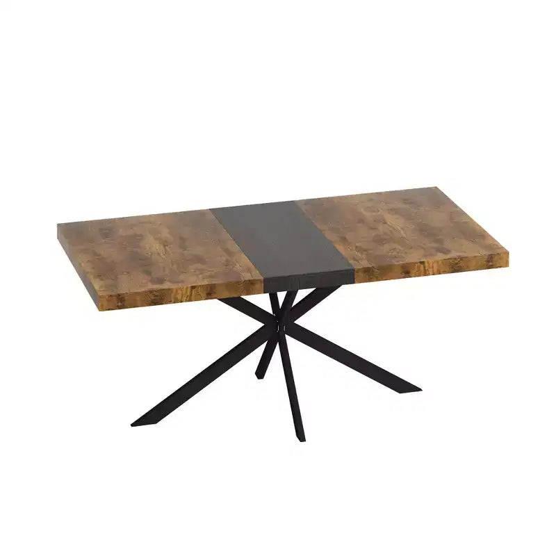 Homy Casa Tavolo da Pranzo Rettangolare Allungabile con Pannello Centrale a Contrasto e Base in Metallo, Riunioni Festive, Rinnova con Stile