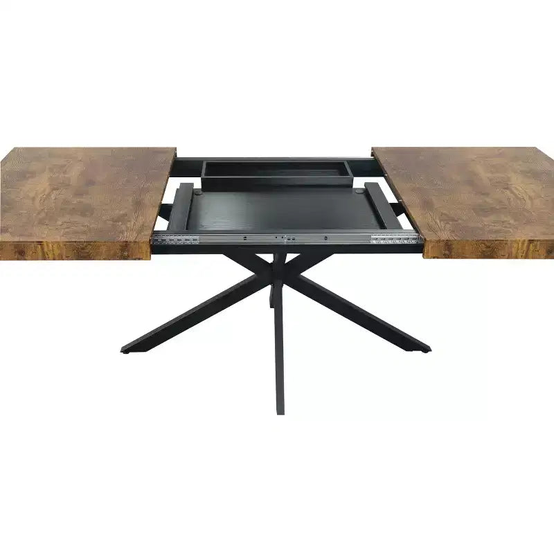 Homy Casa Tavolo da Pranzo Rettangolare Allungabile con Pannello Centrale a Contrasto e Base in Metallo, Riunioni Festive, Rinnova con Stile