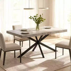 Homy Casa Tavolo da Pranzo Rettangolare Allungabile con Pannello Centrale a Contrasto e Base in Metallo, Riunioni Festive, Rinnova con Stile