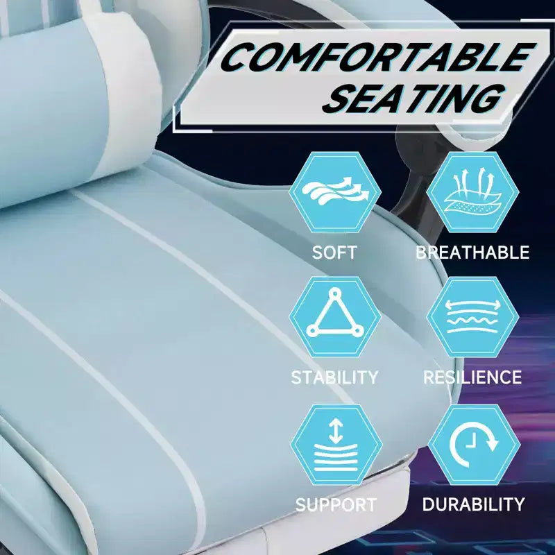 MAYEERTY Gaming Chair, Computer Chair, Ergonomic Chair with Footrest Lumbar Backrest for Living Room Blue