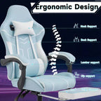 MAYEERTY Gaming Chair, Computer Chair, Ergonomic Chair with Footrest Lumbar Backrest for Living Room Blue