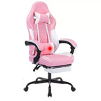 MAYEERTY Sedie ergonomiche per videogiocatori, Sedie da gaming per computer con supporto lombare massaggiante e poggiapiedi Rosa Bianco