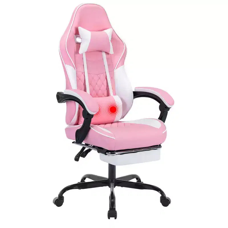 MAYEERTY Sedie ergonomiche per videogiocatori, Sedie da gaming per computer con supporto lombare massaggiante e poggiapiedi Rosa Bianco