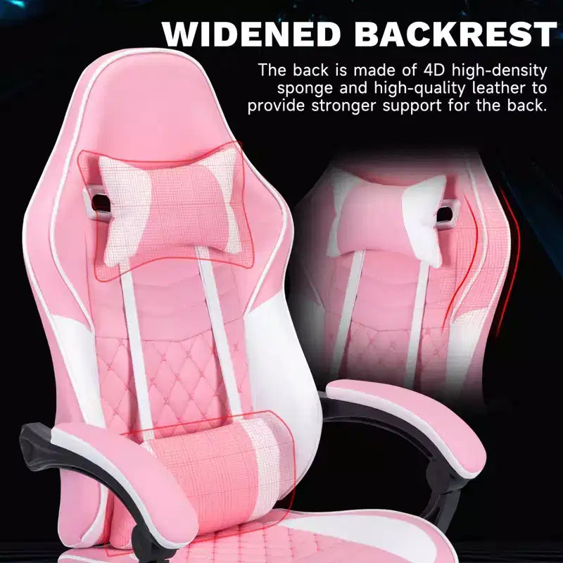 MAYEERTY Sedie ergonomiche per videogiocatori, Sedie da gaming per computer con supporto lombare massaggiante e poggiapiedi Rosa Bianco