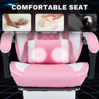 MAYEERTY Sedie ergonomiche per videogiocatori, Sedie da gaming per computer con supporto lombare massaggiante e poggiapiedi Rosa Bianco