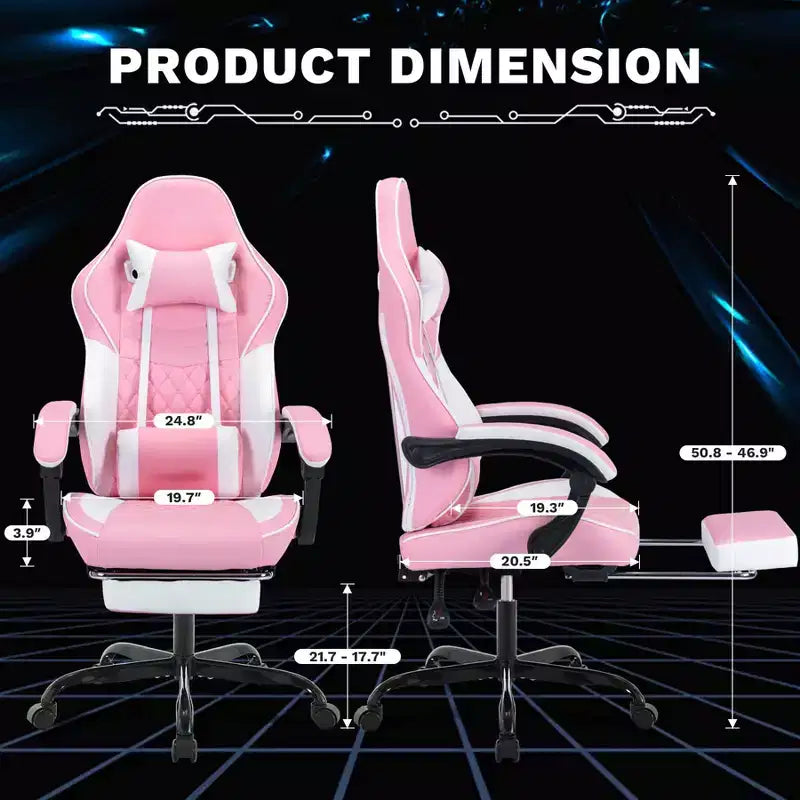 MAYEERTY Sedie ergonomiche per videogiocatori, Sedie da gaming per computer con supporto lombare massaggiante e poggiapiedi Rosa Bianco