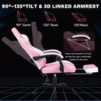 MAYEERTY Sedie ergonomiche per videogiocatori, Sedie da gaming per computer con supporto lombare massaggiante e poggiapiedi Rosa Bianco