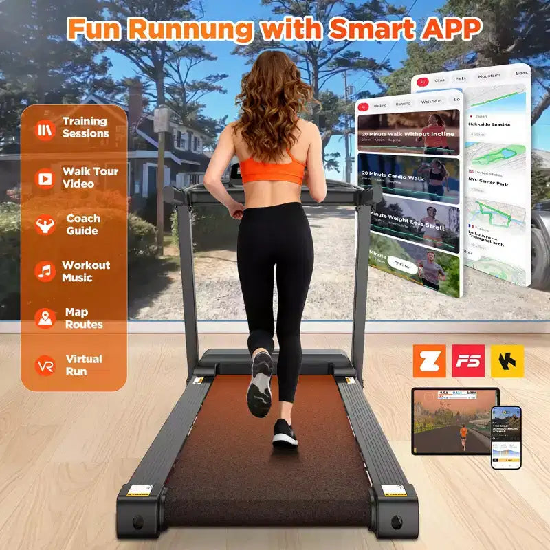 Tapis roulant pieghevole da 150kg con motore da 3.5HP, 64+7 programmi, tapis roulant inclinabile per casa, 12km/h, controllo APP e doppi altoparlanti, tapis roulant portatile per camminata e jogging