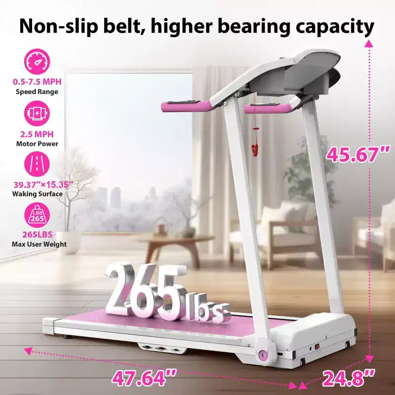 Okak Foldable Treadmill with Max 265 LBS Weight Capacity, Electric Portable Treadmill with 2.5HP, Treadmills for Home, Office